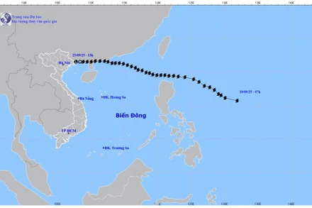 Bản đồ quỹ đạo bão số 9 tính đến 14 giờ ngày 25/9/2025. (Ảnh: Trung tâm Dự báo khí tượng thủy văn quốc gia)