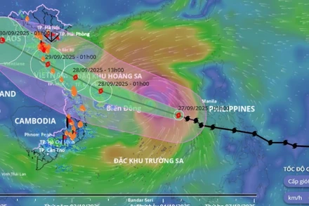 Hướng di chuyển và đường đi của bão số 10 (Bualoi) lúc 6 giờ sáng 27/9. (Ảnh: Hệ thống Giám sát thiên tai Việt Nam)
