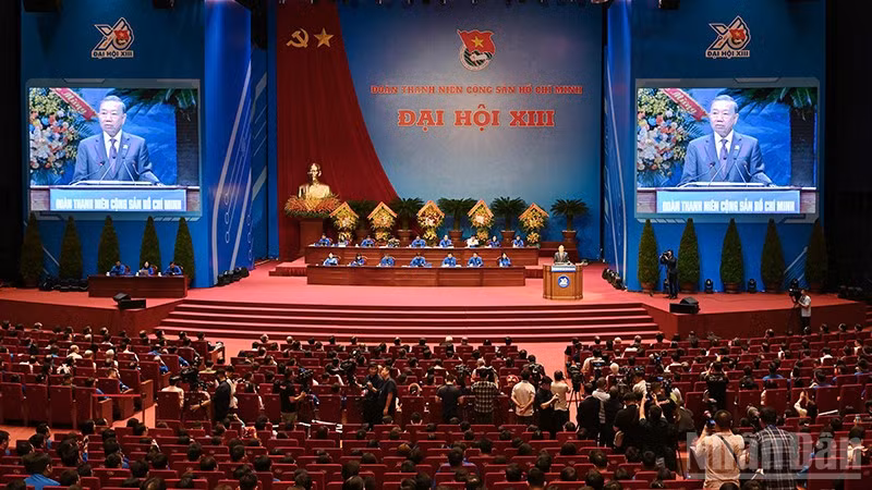 Toàn cảnh phiên trọng thể Đại hội đại biểu toàn quốc Đoàn Thanh niên Cộng sản Hồ Chí Minh lần thứ XIII.