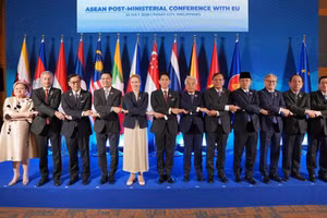 Các đại biểu tham dự Hội nghị Bộ trưởng Ngoại giao (PMC) ASEAN-EU. (Ảnh BỘ NGOẠI GIAO)
