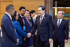 Chủ tịch Quốc hội Trần Thanh Mẫn tiếp Lãnh đạo các thành phố ASEAN. (Ảnh: TTXVN)