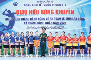 Đoàn Kinh tế-Quốc phòng 717 (Binh đoàn 15) tổ chức giao hữu bóng chuyền hưởng ứng Tháng Hành động về an toàn vệ sinh lao động và Tháng Công nhân năm 2026.