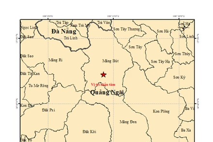 Bản đồ chấn tâm trận động đất 4,0 độ. (Ảnh: Viện Các khoa học trái đất)