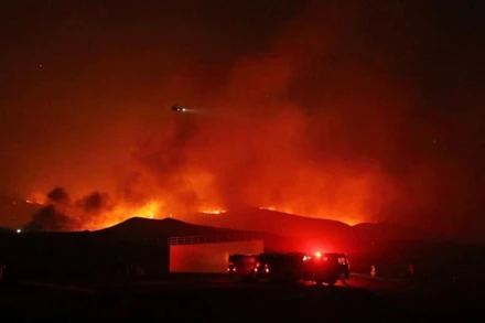 Một đám cháy rừng bùng phát trên một ngọn đồi tại Castaic, Los Angeles, bang California, Mỹ, ngày 22/1/2025. (Ảnh minh họa: Tân Hoa xã)