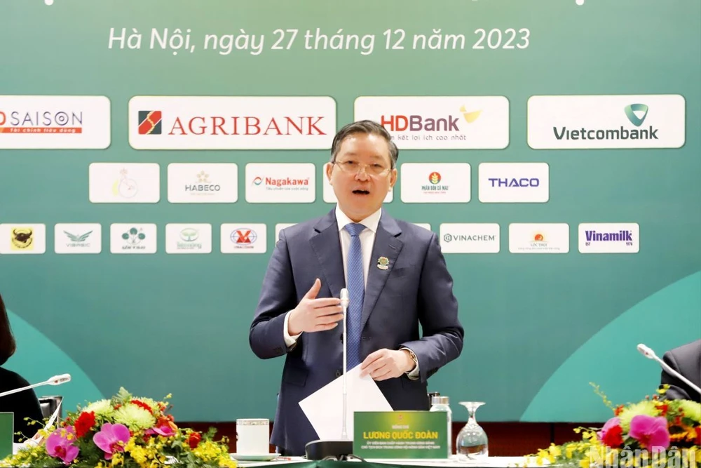 Ông Lương Quốc Đoàn tái đắc cử Chủ tịch Trung ương Hội Nông dân Việt Nam khóa VIII. (Ảnh: THANH TRÀ)