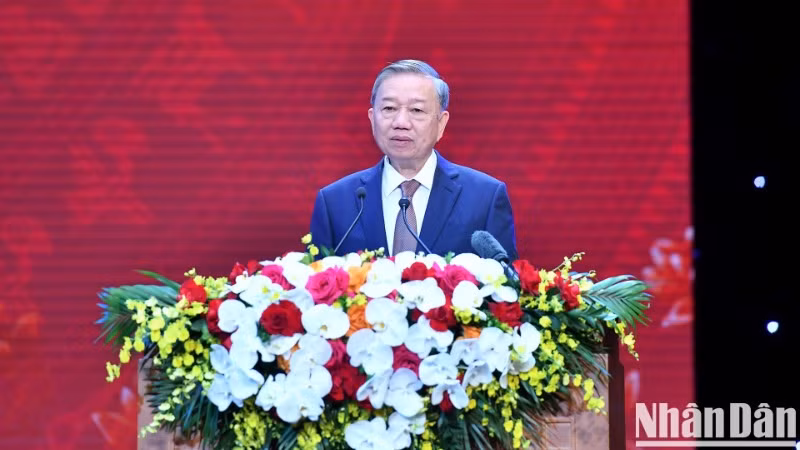Tổng Bí thư Tô Lâm phát biểu tại buổi gặp mặt. (Ảnh: ĐĂNG KHOA)