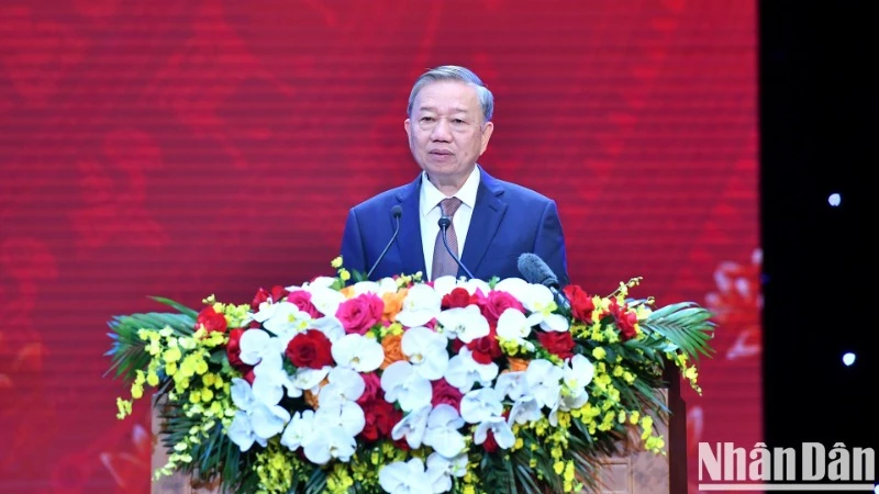 Tổng Bí thư Tô Lâm phát biểu tại buổi gặp mặt. (Ảnh: ĐĂNG KHOA)