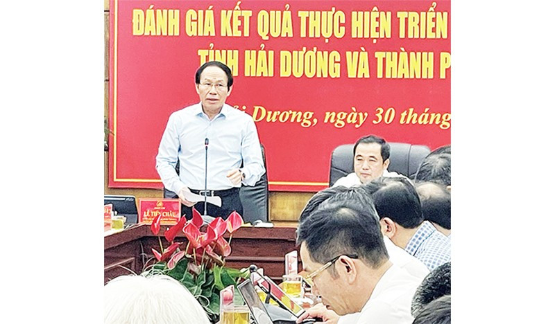 Ban Thường vụ Tỉnh ủy Hải Dương và Ban Thường vụ Thành ủy Hải Phòng họp đánh giá kết quả thực hiện Đề án sáp nhập 2 địa phương.