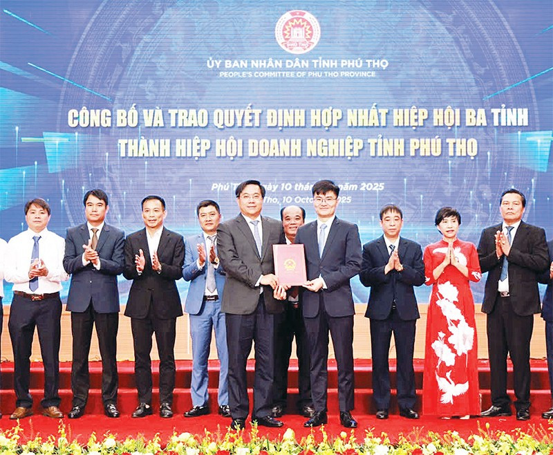 Chủ tịch Ủy ban nhân dân tỉnh Trần Duy Đông trao quyết định thành lập Hiệp hội Doanh nghiệp tỉnh Phú Thọ.