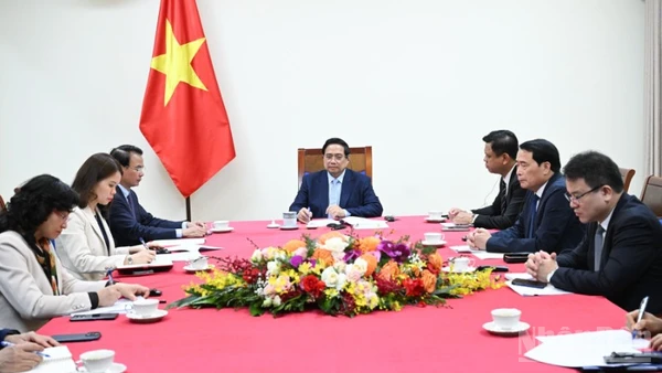 Thủ tướng Chính phủ Phạm Minh Chính điện đàm với Tổng thống Các Tiểu vương quốc Ả-rập thống nhất (UAE) Sheikh Mohammed bin Zayed Al-Nahyan. (Ảnh: Trần Hải)