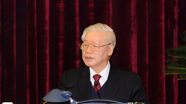 Tổng Bí thư, Chủ tịch nước Nguyễn Phú Trọng phát biểu bế mạc Hội nghị lần thứ 15 Ban Chấp hành Trung ương Đảng khóa XII (Ảnh: ĐĂNG KHOA)