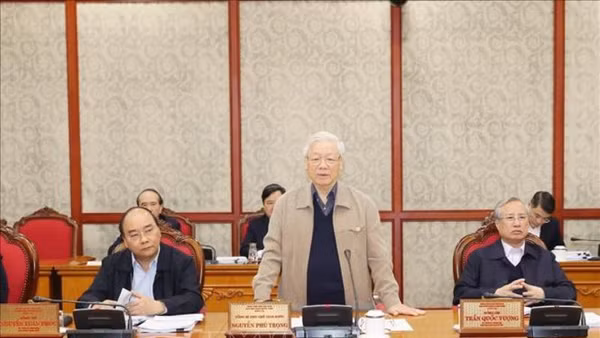 Tổng Bí thư, Chủ tịch nước Nguyễn Phú Trọng phát biểu kết luận cuộc họp. (Ảnh: TTXVN)