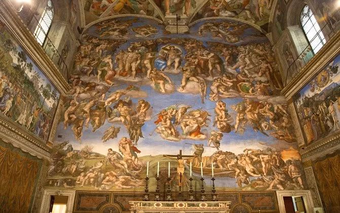 Kiệt tác “The Last Judgement” của Michelangelo trong nhà nguyện Sistine tại Vatican. (Ảnh: thethaovanhoa.vn) 