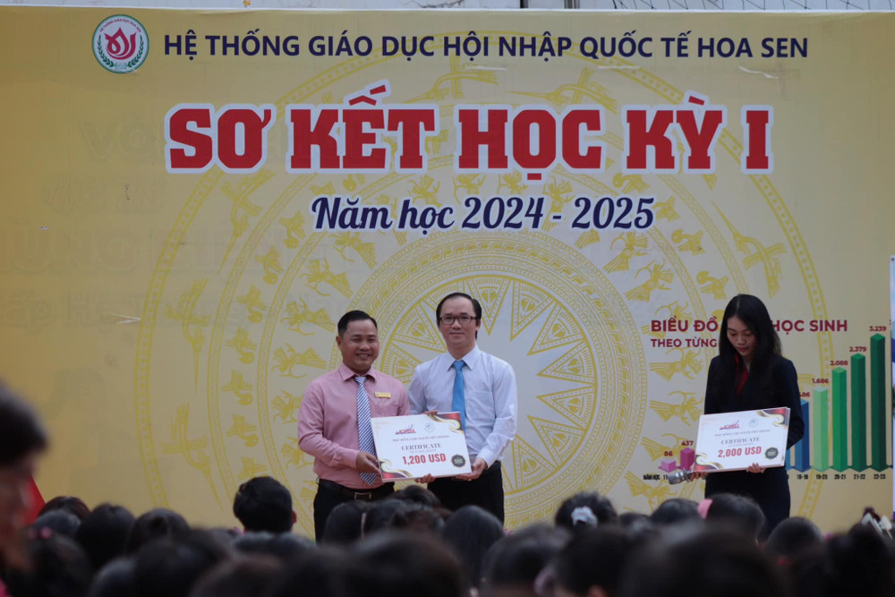 Tiến sĩ Lê Bảo Thắng trao học bổng cho học sinh trường THPT Hoa Sen. tiensi1.jpg
