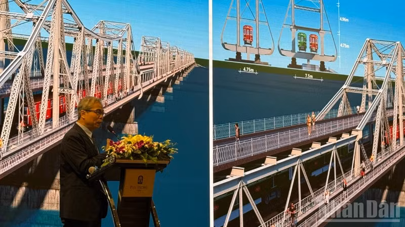 Các đại biểu trao đổi về các giải pháp bảo tồn, phát huy giá trị cầu Long Biên.