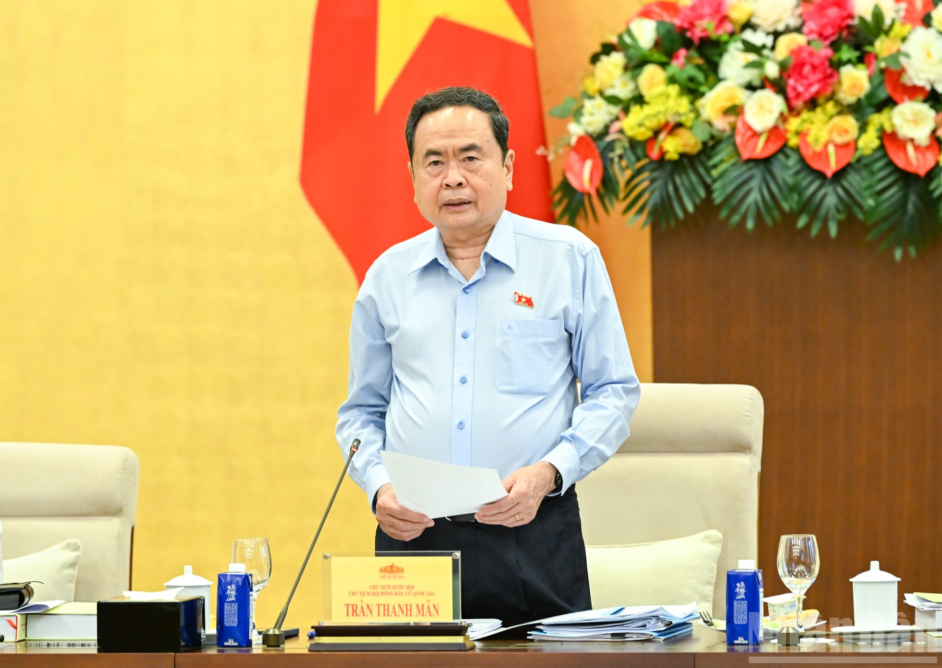 Chủ tịch Quốc hội Trần Thanh Mẫn, Chủ tịch Hội đồng Bầu cử quốc gia phát biểu khai mạc phiên họp. ndo_br_bnd-2211.jpg