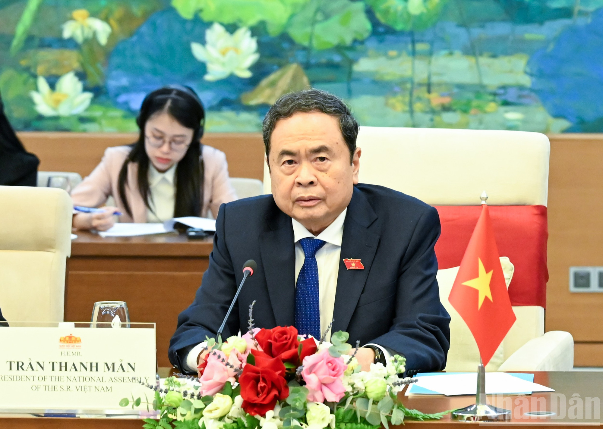 Chủ tịch Quốc hội Trần Thanh Mẫn phát biểu tại cuộc tiếp. (Ảnh: DUY LINH) ndo_br_bnd-2427.jpg