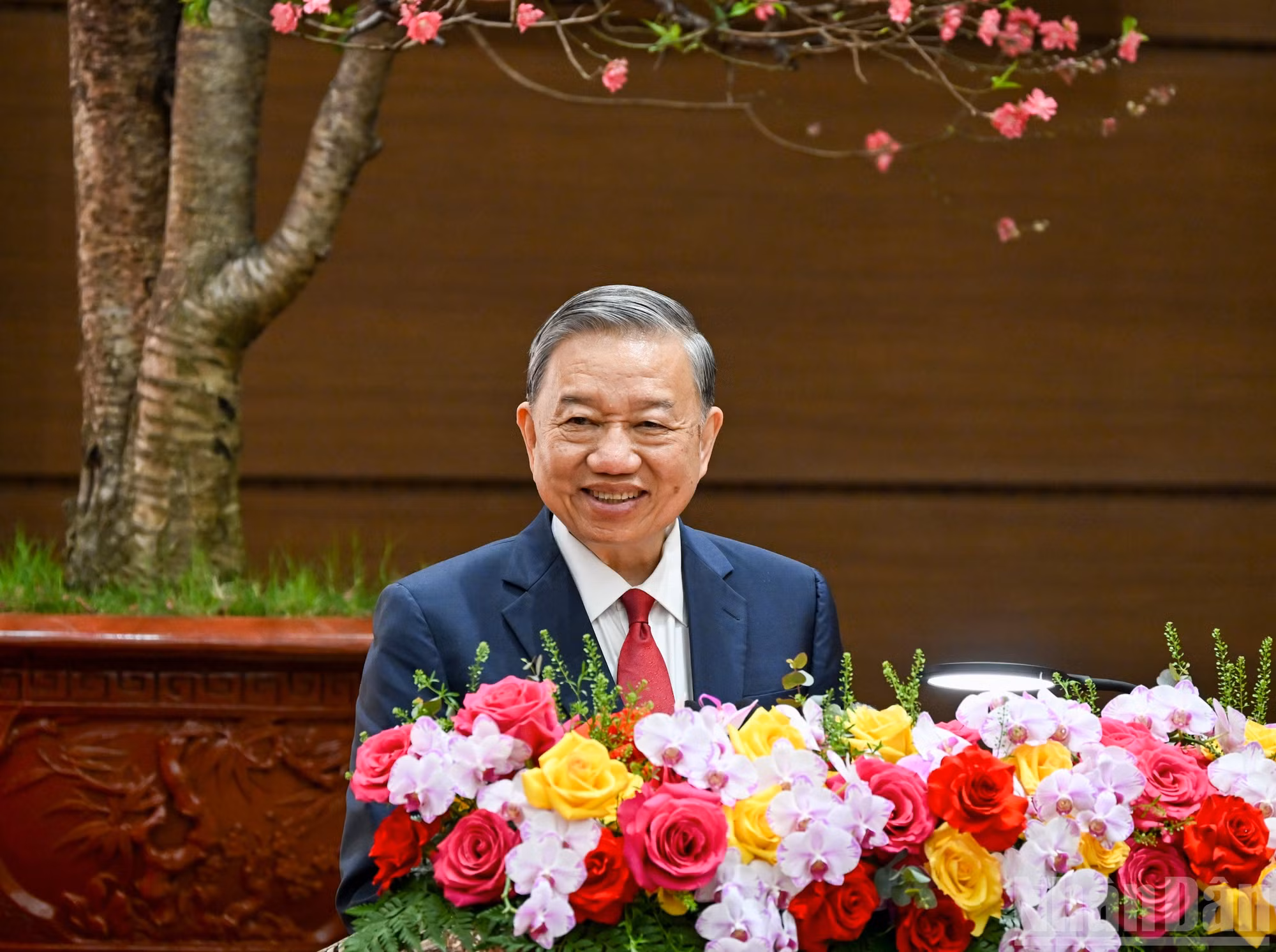 Tổng Bí thư Tô Lâm phát biểu chúc Tết Đảng bộ, chính quyền và nhân dân Thủ đô Hà Nội. 