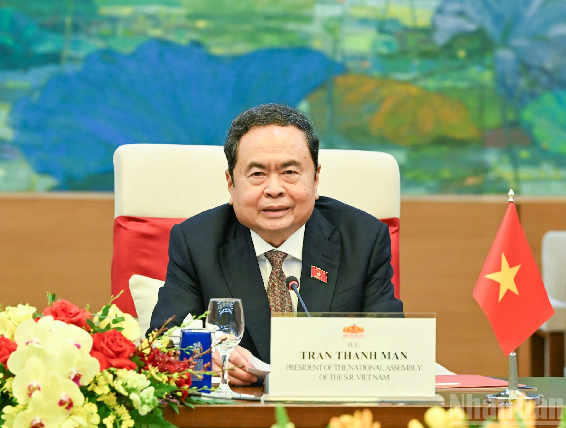 Chủ tịch Quốc hội Trần Thanh Mẫn phát biểu tại buổi tiếp. ndo_br_6-8812.jpg