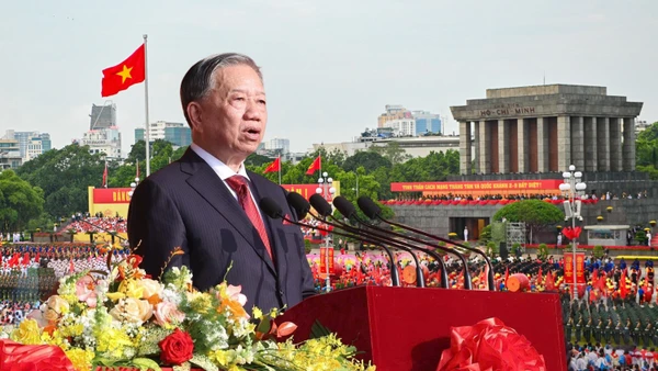 Tổng Bí thư Tô Lâm đọc Diễn văn Kỷ niệm 80 năm Cách mạng Tháng Tám thành công và Quốc khánh 2/9. (Ảnh: Duy Linh)