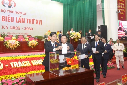 Các đại biểu bầu Ban Chấp hành Đảng bộ tỉnh Sơn La khóa XVI, nhiệm kỳ 2025-2030.