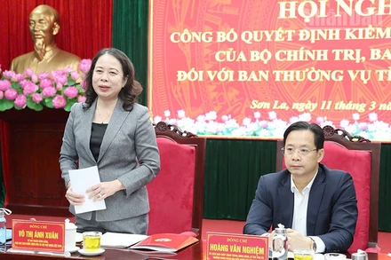 Đồng chí Võ Thị Ánh Xuân, Bí thư Trung ương Đảng, Phó Chủ tịch nước, Trưởng Đoàn Kiểm tra, giám sát số 29 phát biểu tại hội nghị.