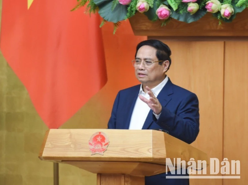 Thủ tướng Phạm Minh Chính phát biểu ý kiến tại phiên họp. (Ảnh: TRẦN HẢI) 