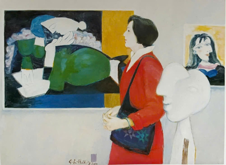 "Vợ tôi thăm bảo tàng Picasso, Paris", tranh sơn dầu, sáng tác năm 2000. z6887999079639-3ee3778f6bae859a91afa1311dff7cb1.jpg