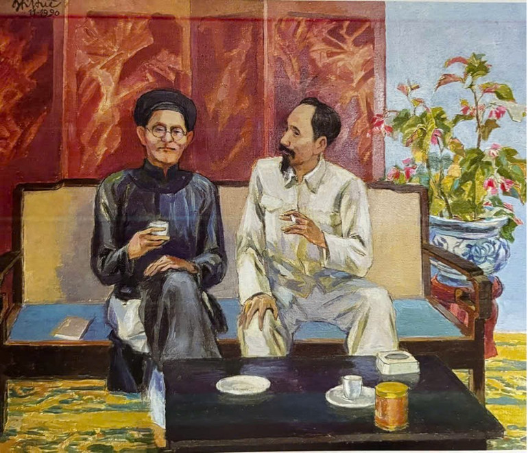 "Cụ Huỳnh, Cụ Hồ", tranh Acrylic, sáng tác năm 1990. z6887999080656-9b47956a538ed624e9e3774a729ecd89.jpg