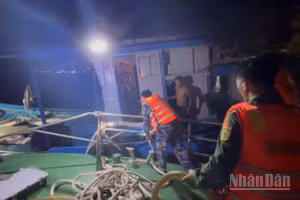 Lực lượng Bộ đội Biên phòng thành phố Đà Nẵng tiếp cận được tàu cá gặp nạn trên biển.