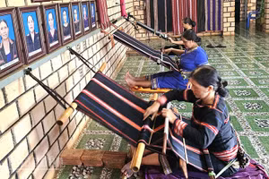 Những nghệ nhân ở câu lạc bộ dệt thổ cẩm ở làng Phung kiên trì, miệt mài giữ lửa nghề truyền thống.