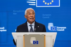 Chủ tịch Hội đồng Châu Âu Antonio Costa phát biểu tại một cuộc họp báo ở Brussels, Bỉ. (Ảnh: THX/TTXVN)
