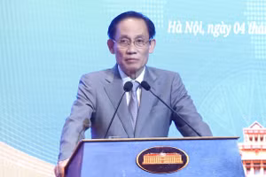 Đồng chí Lê Hoài Trung, Ủy viên Bộ Chính trị, Bộ trưởng Ngoại giao phát biểu chỉ đạo tại phiên họp. (Ảnh: TTXVN)