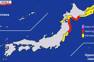 Chiều 20/4/2026, Cơ quan Khí tượng Nhật Bản (JMA) ban bố cảnh báo sóng thần với dự báo sóng cao tới 3m. (Ảnh: NHK)