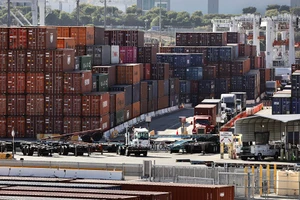 Quang cảnh cảng hàng hóa tại Los Angeles, California, Mỹ. (Ảnh: THX/TTXVN)