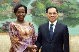 Phó Thủ tướng Bùi Thanh Sơn tiếp Tổng Thư ký Pháp ngữ Louise Mushikiwabo. (Ảnh: TTXVN)
