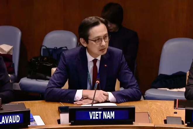 Đại sứ Đỗ Hùng Việt phát biểu tại Tọa đàm Hiệp ước Hữu nghị và Hợp tác ở Đông Nam Á. (Ảnh do Phái đoàn thường trực Việt Nam tại Liên hợp quốc cung cấp).