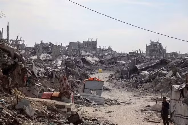 Khung cảnh đổ nát do xung đột ở phía bắc Dải Gaza. (Ảnh: TÂN HOA XÃ)