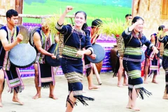 Điệu xoang vui tươi trong nhịp chiêng tại lễ cầu mùa của người M'Nông ở Lâm Đồng.