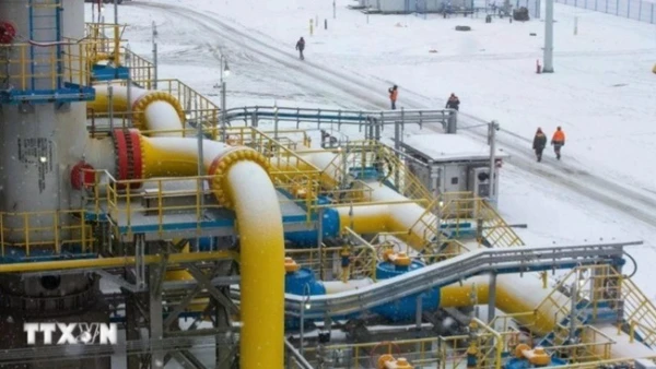 Điểm xuất phát của hệ thống đường ống dẫn khí đốt tự nhiên Nord Stream 2 ở Ust-Luga, Nga. (Ảnh: Bloomberg/TTXVN)