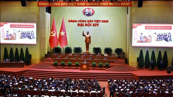 Phiên thảo luận tại hội trường về các văn kiện Đại hội, chiều 21/1. (Ảnh: TTXVN)