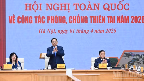 Thủ tướng Chính phủ Phạm Minh Chính chủ trì Hội nghị toàn quốc về công tác phòng, chống thiên tai năm 2026. (Ảnh TRẦN HẢI)