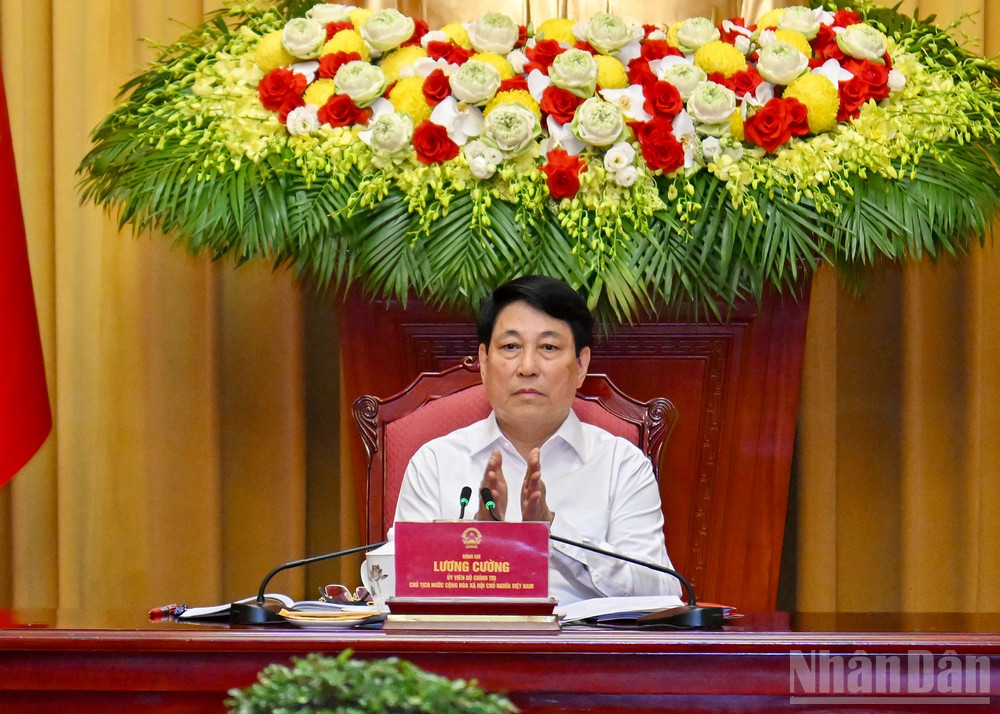 Chủ tịch nước Lương Cường chủ trì buổi làm việc với Tỉnh ủy Hưng Yên và Thái Bình. ndo_br_2-1049.jpg