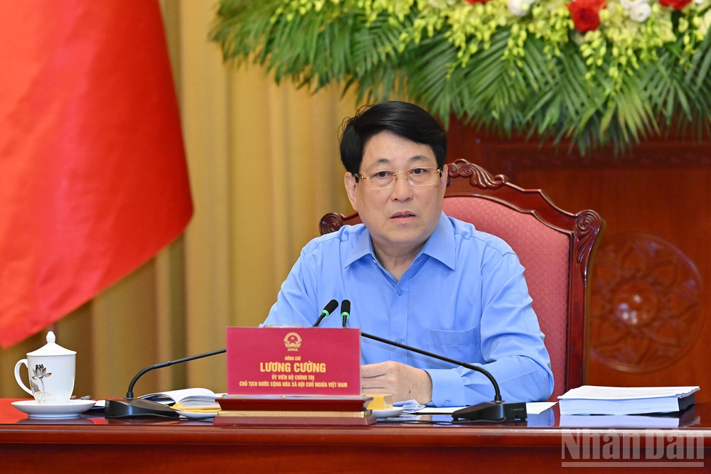Chủ tịch nước Lương Cường phát biểu tại buổi làm việc với Tỉnh ủy Quảng Ninh. ndo_br_5.jpg