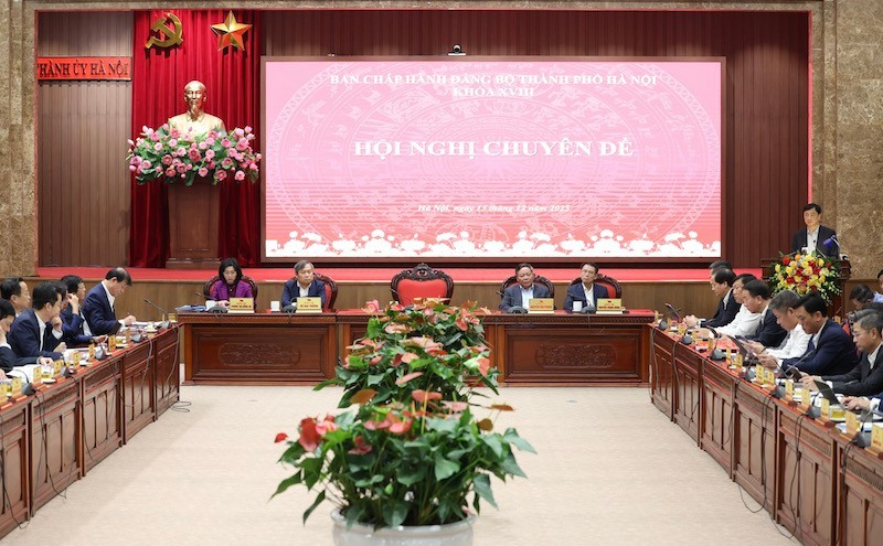 Hội nghị chuyên đề của Ban Chấp hành Đảng bộ thành phố Hà Nội sáng 13/12. (Ảnh: Viết Thành)