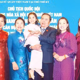 Chủ tịch Quốc hội Trần Thanh Mẫn và Phu nhân cùng Đoàn đại biểu cấp cao Việt Nam với cộng đồng người Việt Nam tại Thổ Nhĩ Kỳ. (Ảnh PHẠM THẮNG)