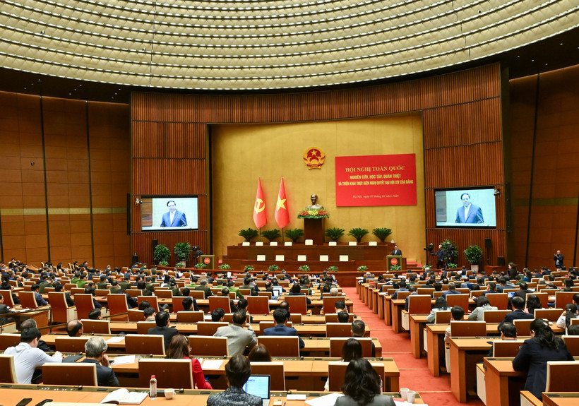 Hội nghị toàn quốc nghiên cứu, học tập, quán triệt và triển khai thực hiện Nghị quyết Đại hội XIV của Đảng. Ảnh | DUY LINH