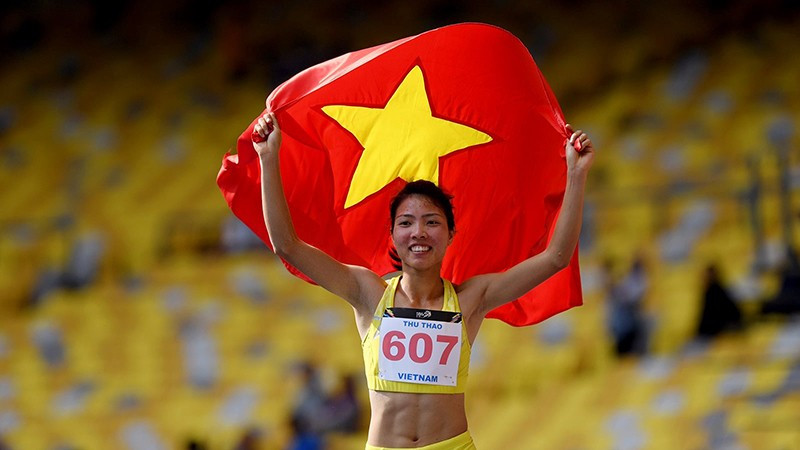 Bùi Thị Thu Thảo ăn mừng khi giành HCV ASIAD 2018. Ảnh | DŨNG PHƯƠNG