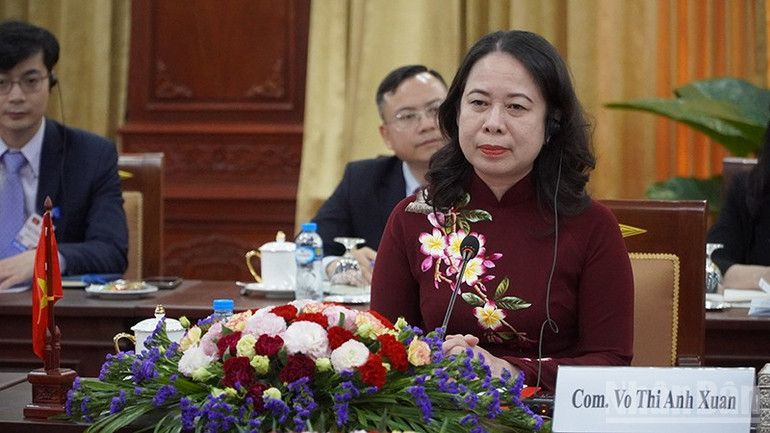 Phó Chủ tịch nước Võ Thị Ánh Xuân tại Hội đàm. (Ảnh: HẢI TIẾN) ndo_br_4-9789.jpg