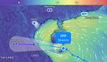 Vị trí áp thấp nhiệt đới lúc 21 giờ 30 phút. (Ảnh Zoom Earth)